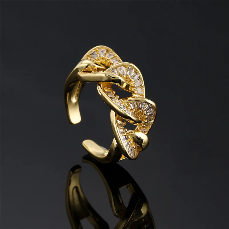 

Fashion New 18K Gold Micro-inlaid Zircon Geometric Opening Ring Female WISH Explosive