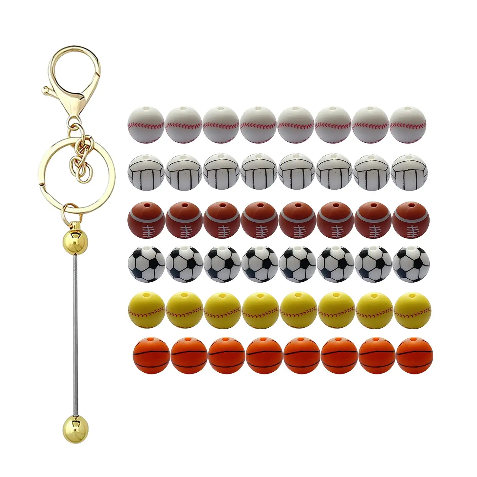 

49x Sports Silicone Beads Beading Supplies Jewelry Making Softball Volleyball for Anklet Macrame Bracelet Charm Keychain Making