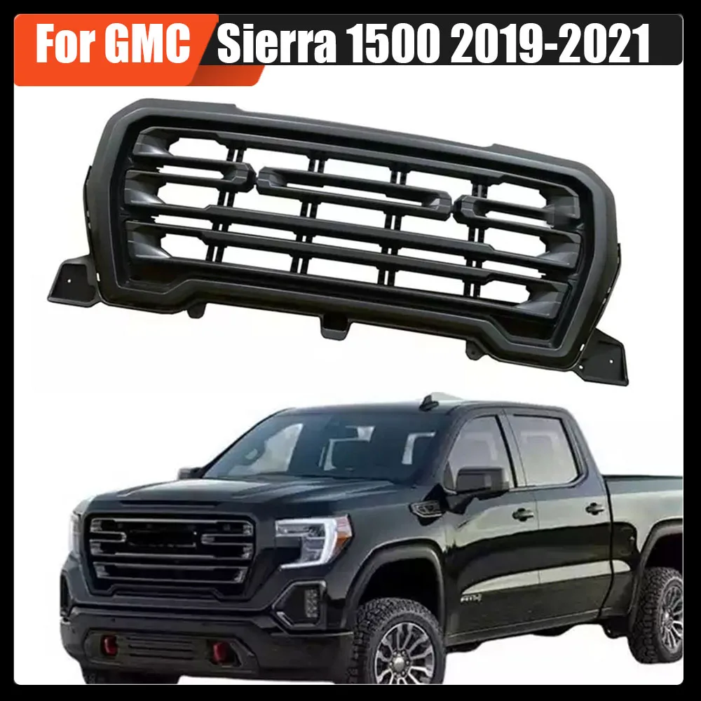 

Front Upper Grill Bumper Mesh Hood Grills Matte Black Car-Styling ABS High Quality Racing Grille For GMC Sierra 1500 2019-2021