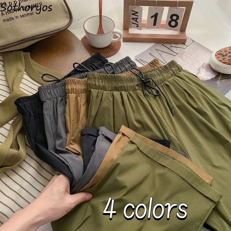 

Minimalist Casual Pants Women Pure All-match Retro Loose Chic Folds Streetwear Korean Style Female Daily Breathable Drawstring
