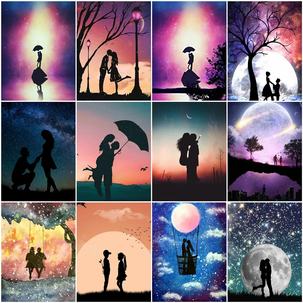 

SIYU Diamond Rhinestones Paintings Couple Figure Diamond Mosaic Moon Embroidery Landscape Needlework Art Home Decor