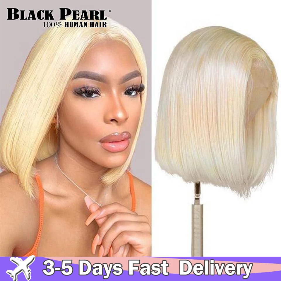 

613 Blonde Short Straight Bob Wig With Bangs for Black Women Brazilian Remy Human Hair Full Machine Made Glueless Fringe