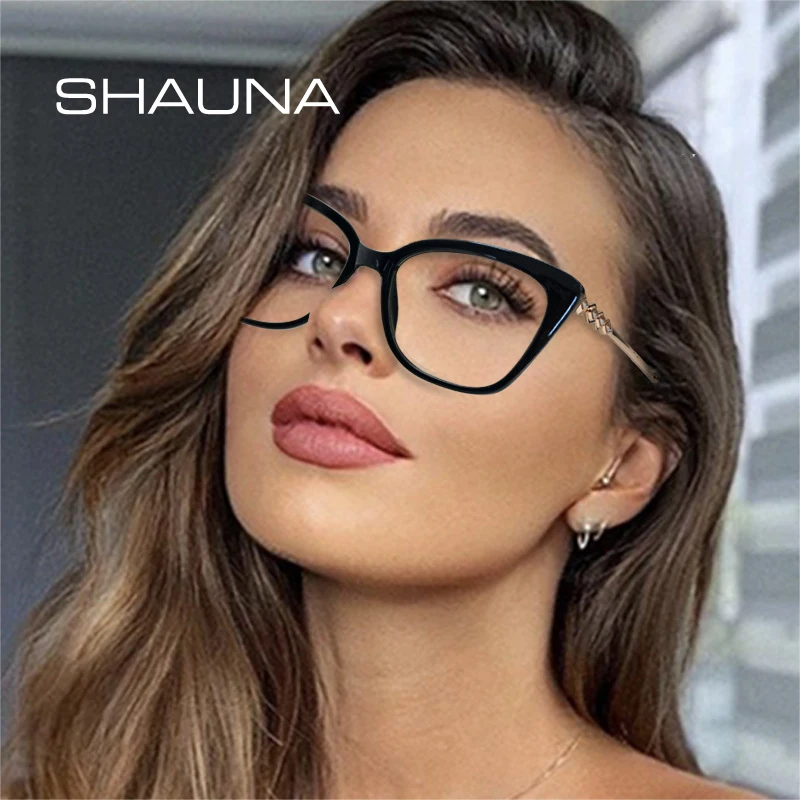 

Женские и мужские очки кошачий глаз SHAUNA, квадратные очки в оправе кошачий глаз с прозрачными линзами с защитой от сисветильник и пружинными шарнирами, TR90