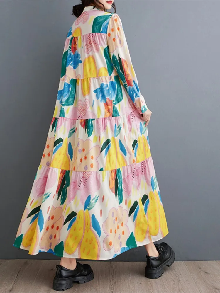 Женское плиссированное платье-трапеция с длинным рукавом свободного покроя