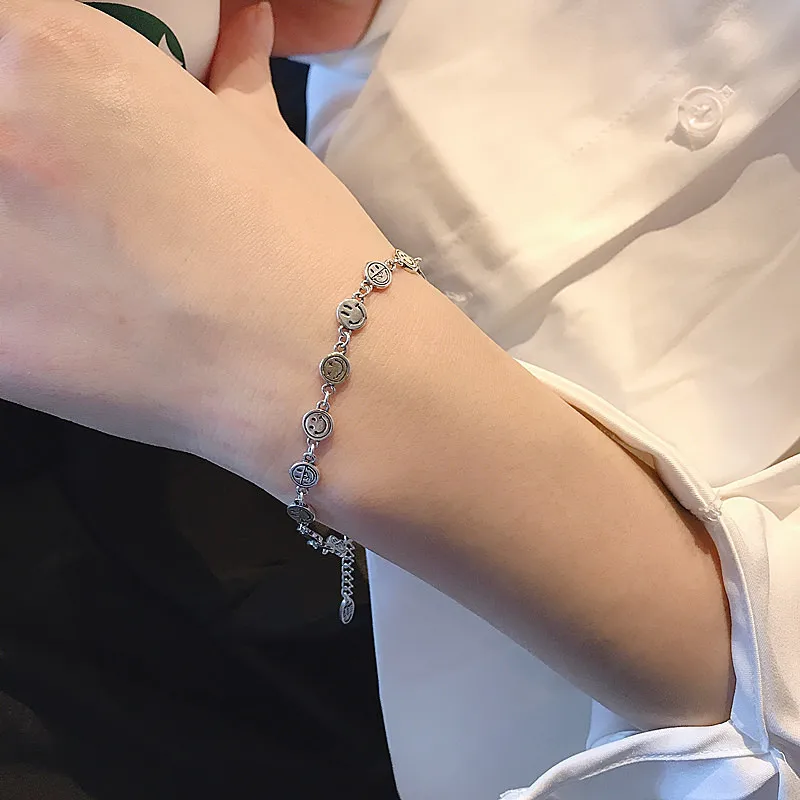 

FMILY Minimalist Geometric Smiley Bracelet S925 Sterling Silver New Fashion Temperament Hip Hop Jewelry for Girlfriend Gifts
