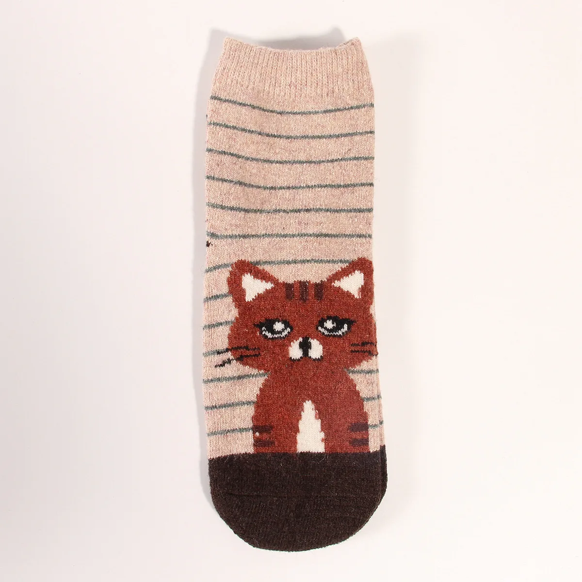 12 Pairs Winter Women Wool Socks Thick Soft Horizontal Striped Jacquard Polka Dot Cartoon Cat Middle Tube Vintage Warm Socks