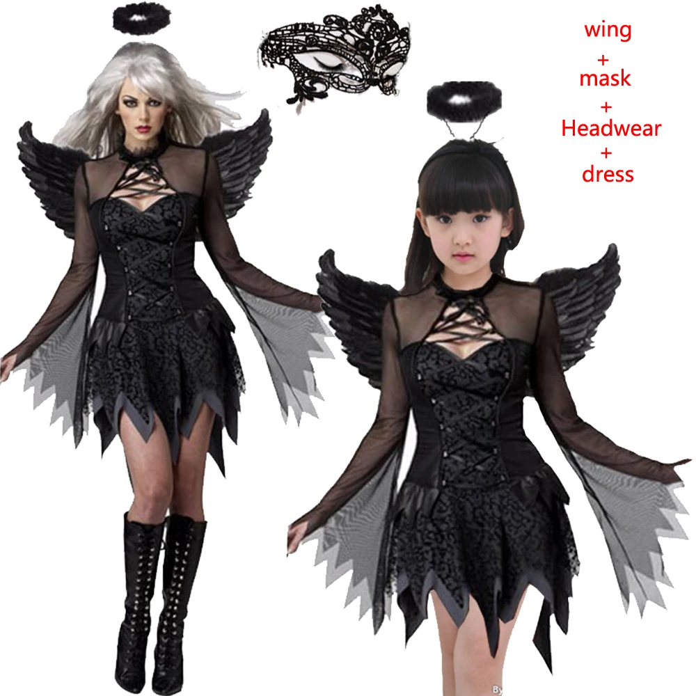 

Halloween Witch Costume for Girl Vampire Witch Tutu Dress with Headband Bat Wings Gothic Vintage Sexy Slim Carnival Party Dress