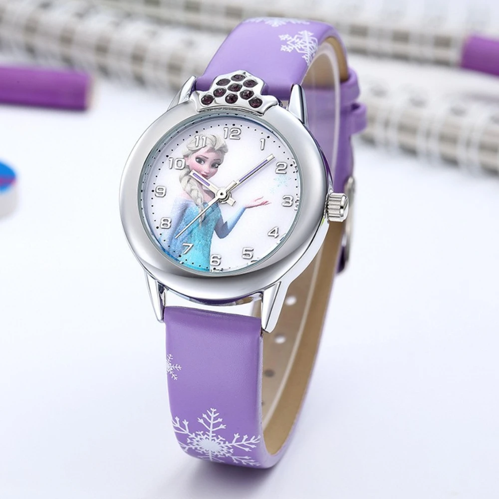 Elsa Girls Kids Watch Leather Strap Cute Children's Cartoon  Anime Princess Crown Table Gifts