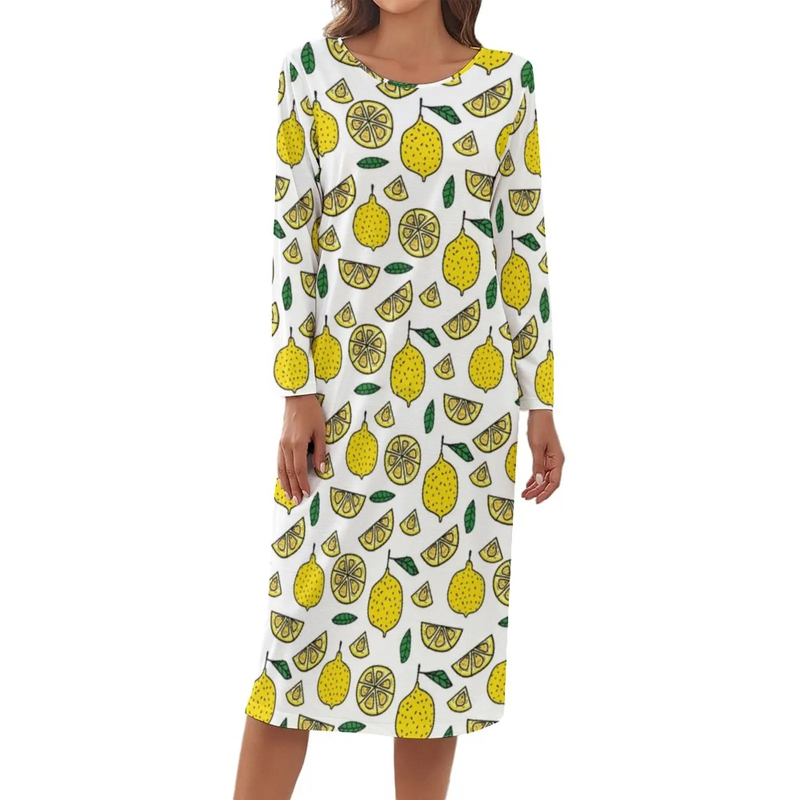 

Lemon Pajama Food U Neck Wholesale Spring Dress Wife Printed Elegant Sleepwear