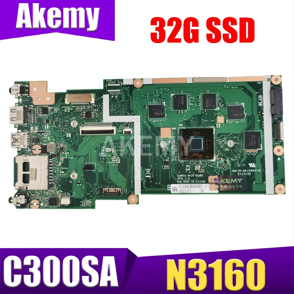 

Akemy Новый C300SA 4 Гб ОЗУ/процессор N3160 с 32G-SSD материнская плата для ASUS C300S C300SA материнская плата Laotop