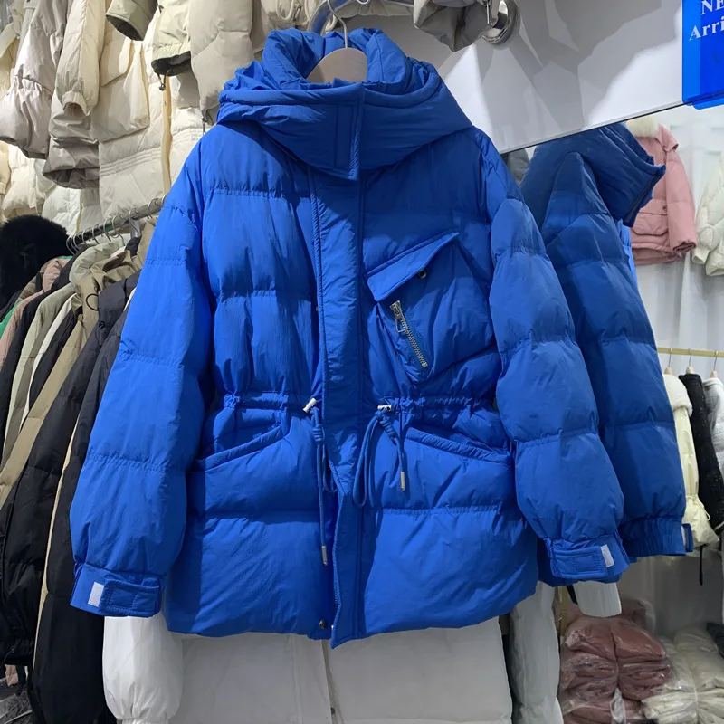 

Синий однотонный пуховик Klein, новинка зимнего сезона 2022, пальто высокого качества с большими карманами и капюшоном