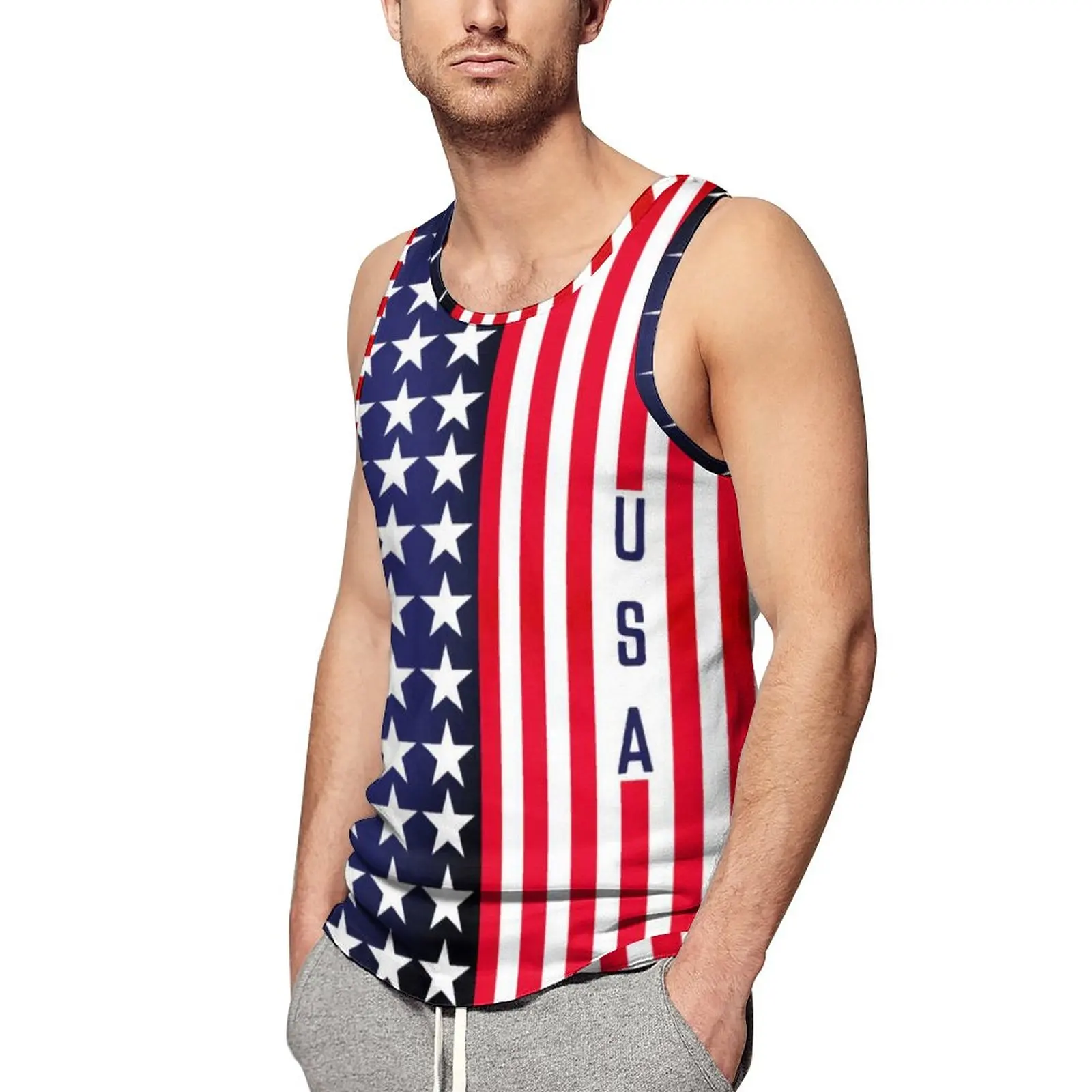 

USA American Flag Tank Top Patriotic Modern Stars Stripes Cool Tops Beach Bodybuilding Design Sleeveless Shirts Plus Size 5XL