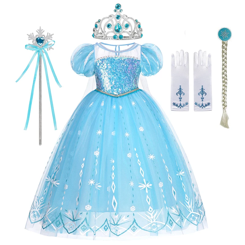 

Disney Frozen Elsa Princess Dress Kids Fancy Luxury Sequins Tulle Dresses Girls Birthday Party Snow Queen Elza Cosplay Costume