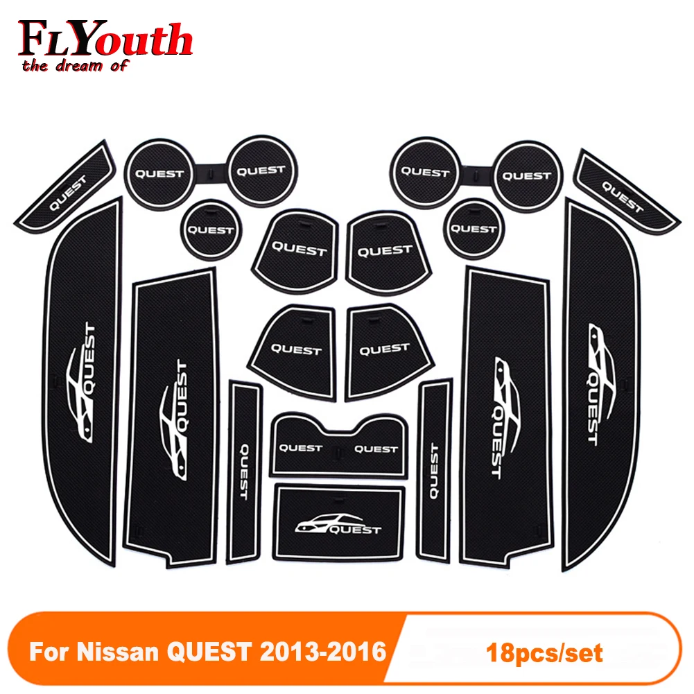 

18Pcs/Set Car Door Groove Mat For Nissan QUEST 2013-2016 Auto Anti-Slip Cup Mat Non Slip Door Gate Pad Car Accessories