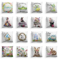 spring home decor cushion cover happy easter eggs rabbit farm decorative pillow covers flowers bunny printed throw pillowcase