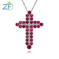 gz zongfa original 925 sterling silver cross necklace for women round ruby 9 7 carats big cross pendant gemstone fine jewelry