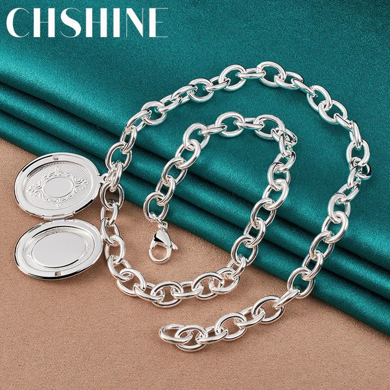

CHSHINE 925 Sterling Silver Oval Photo Frame Pendant 18 Inch Necklace For Women Wedding Engagement Fashion Charm Jewelry