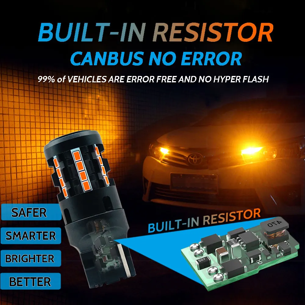 2Pcs T20 7440 LED Canbus лампа янтарный желтый ошибка бесплатно анти гипер вспышка