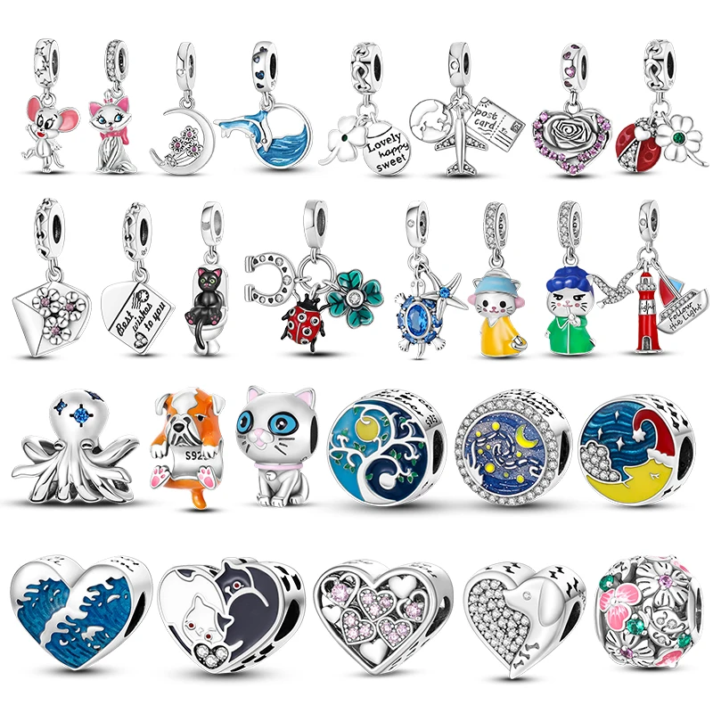

selling 925 original silver color charm beade fit original 3mm bracelet new kitten charm beads diy jewelry plata charms of ley