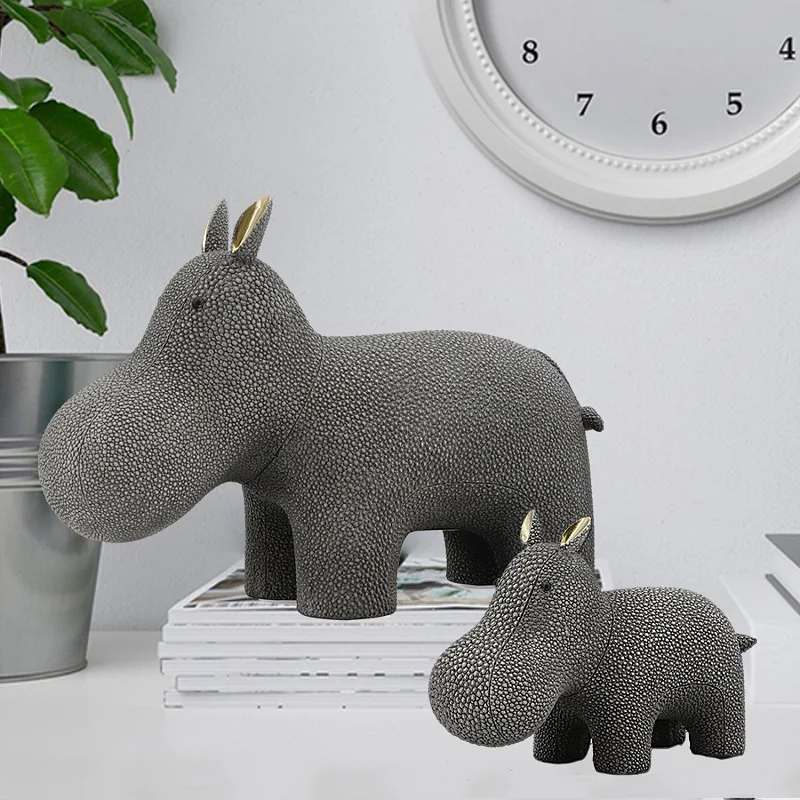 

Resin Hippo Father and Son Set Ornament for Home Decorative Sculpture Statue of Living Room Office Bedroom