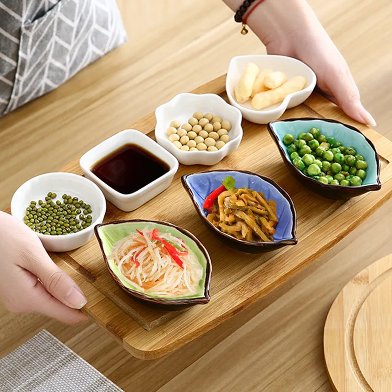 

Kitchen Bowl Sauce Boats Dish Creative Ice Crack Glaze Leaf Ceramic Seasoning Soy Sauce Vinegar Small Plates Leaf Shape Saucer