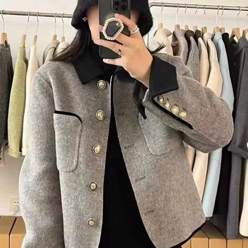 Светское стильное двустороннее шерстяное пальто в европейском стиле