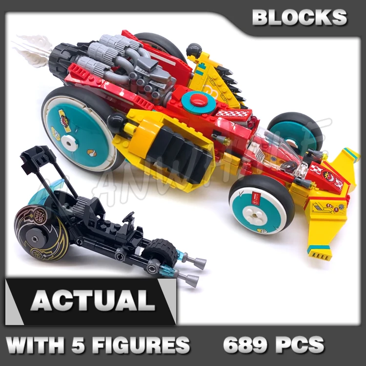 689pcs Monkie Kid Cloud Jet Roadster Racer Chinese Legend Gold Horn Demon 11575 Building Blocks Boys Compatible With Model