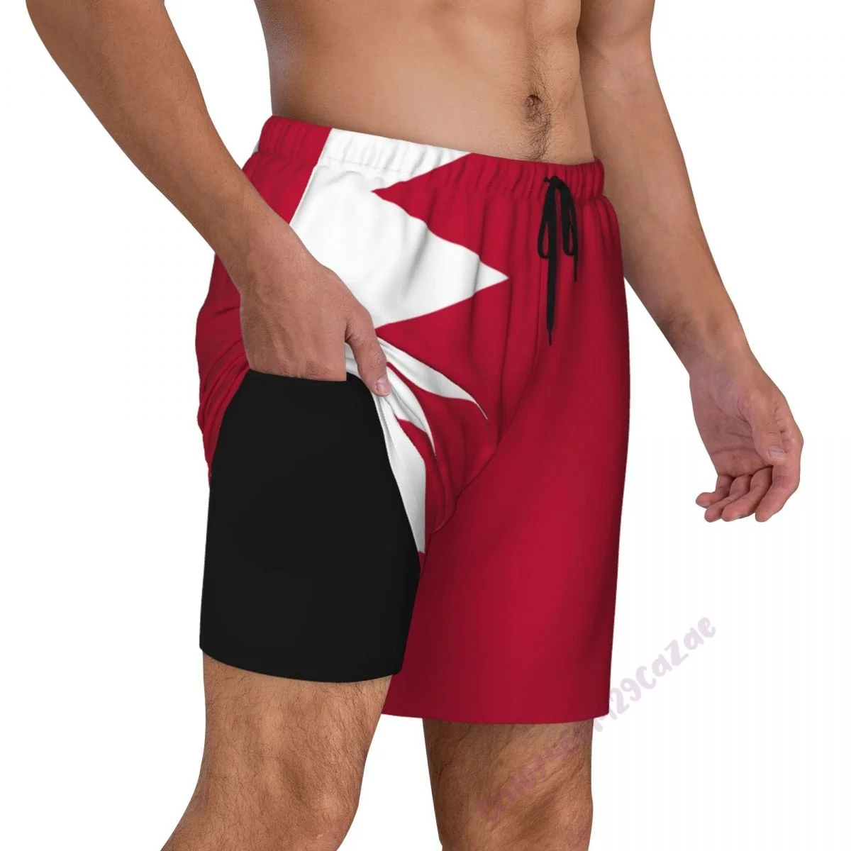 Мужские 3d-плавки с Бахрейнским флагом, с компрессионной подкладкой, 2 в 1, быстросохнущие летние шорты для плавания с карманами Мужские 3d-плавки с Бахрейнским флагом, с компрессионной подкладкой, 2 в 1, быстросохнущие летние шорты для плавания с карманами