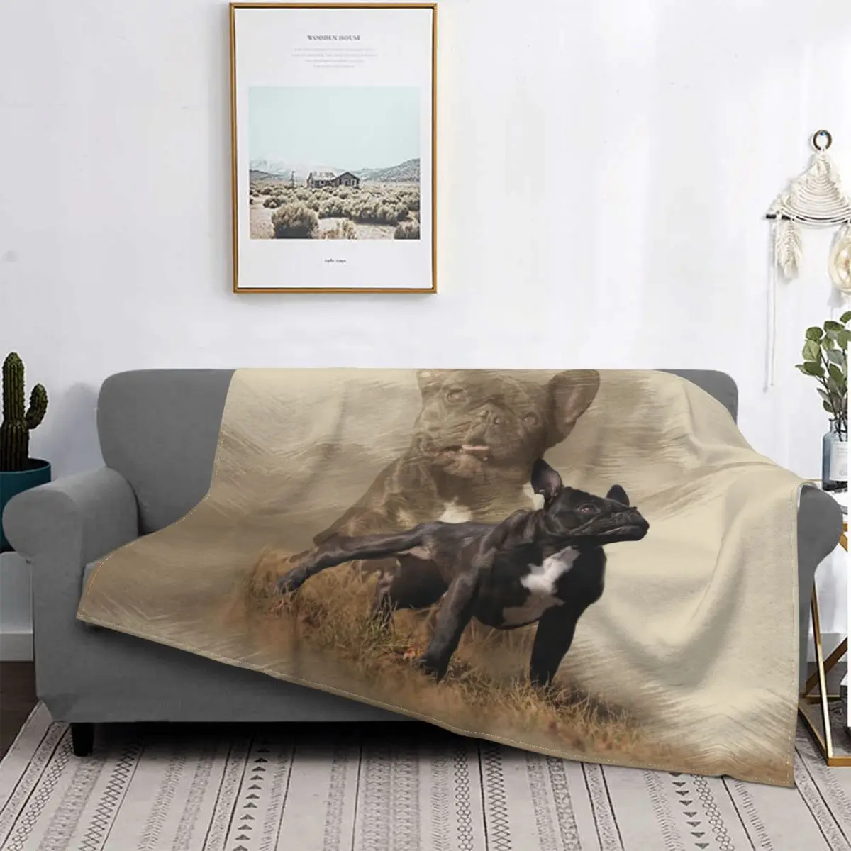 

French Bulldog Portraits Pattern Blanket Soft Fleece Warm Flannel Frenchie Dog Lover Throw Blankets for Sofa Car Bedding Quilt