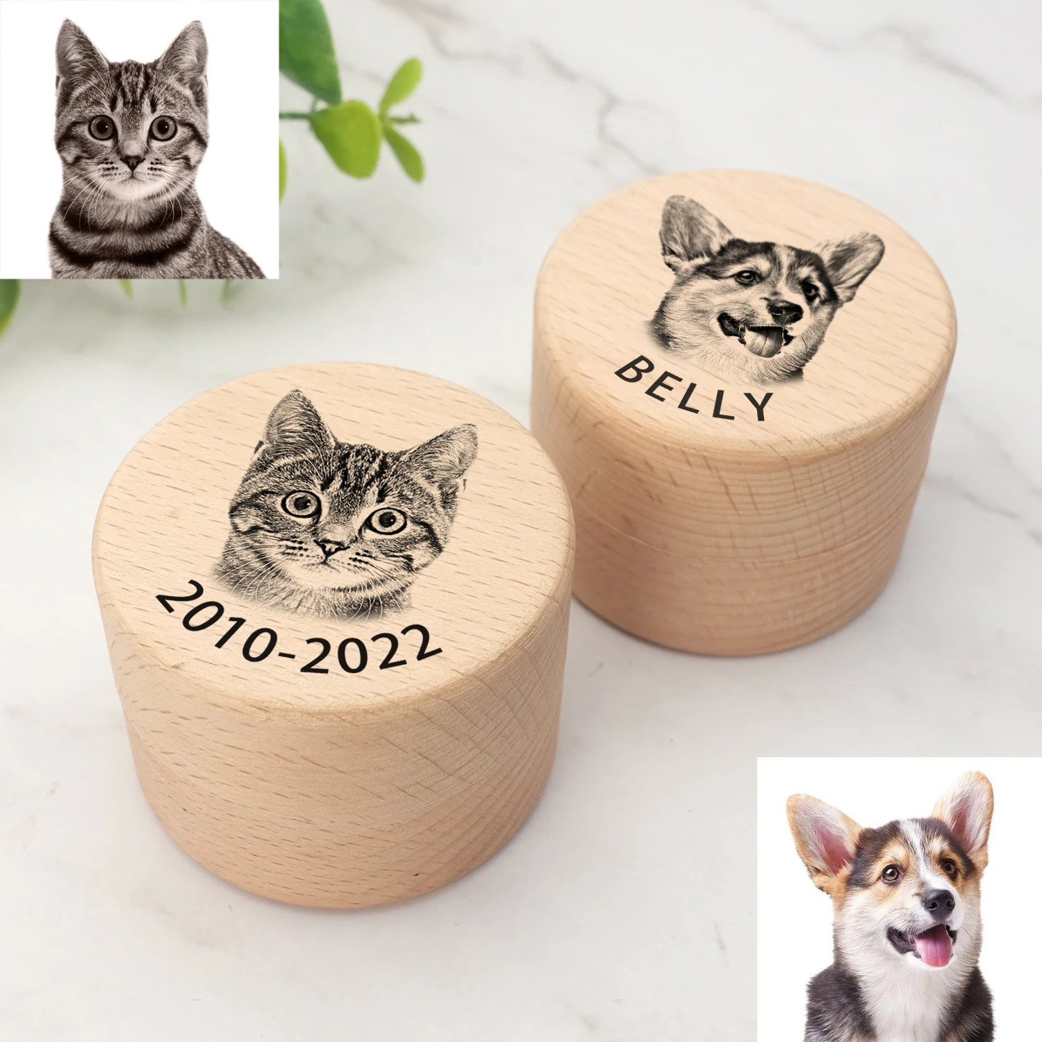 Personalized Photo Wooden Box Custom Name Pet Teeth Storage Box Lost Pet Urn Cat Dog Hair Memorial Box Ashes Urn Box