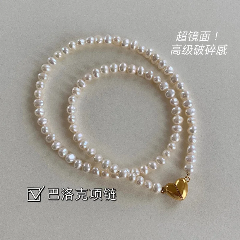 Сломанное серебряное сильное натуральное жемчужное ожерелье в стиле барокко с