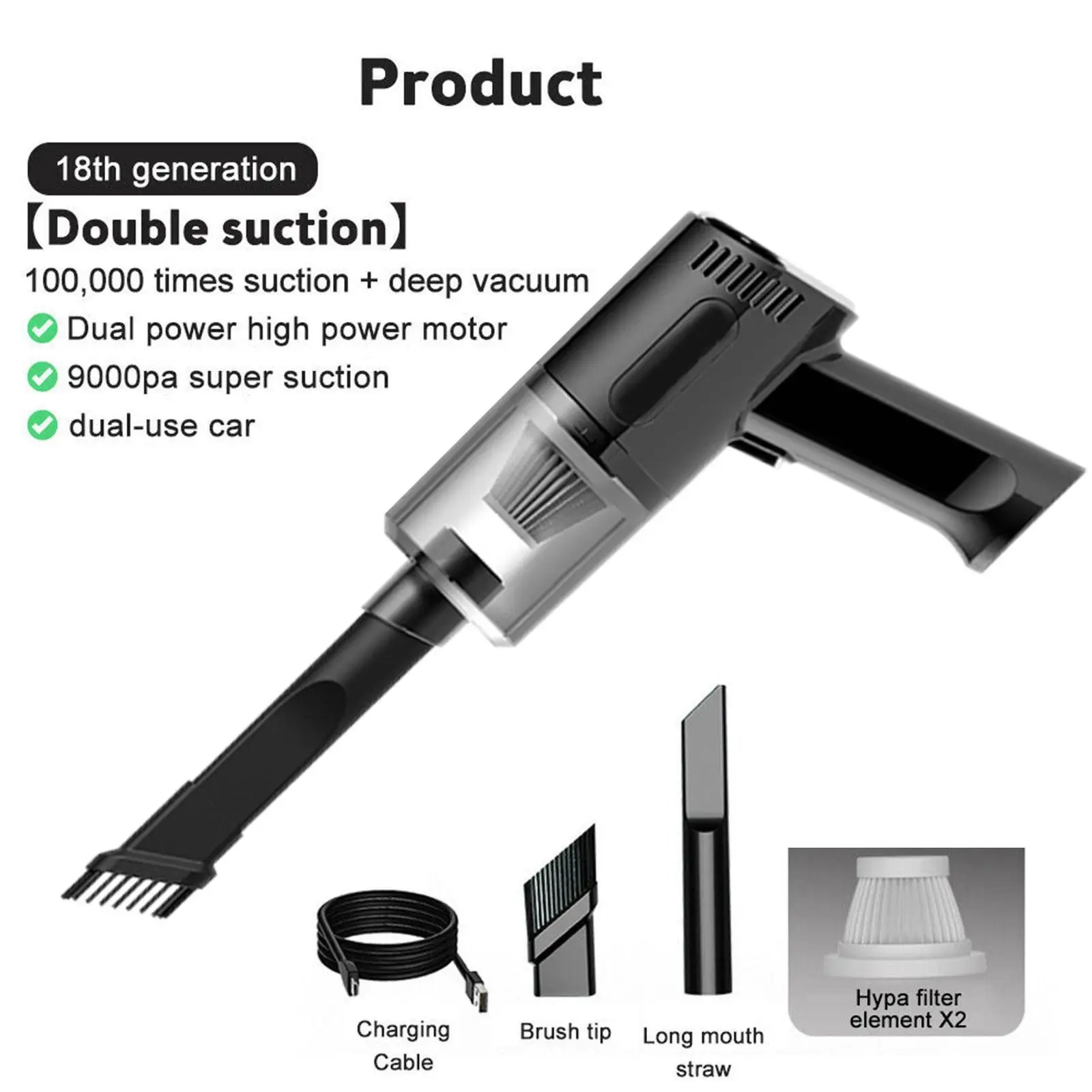 

Wireless Car Vacuum Cleaner 9000pa Handheld Portable And Mini Home Use Dual Cleaner Vacuum Vacuum Car Auto E2U0