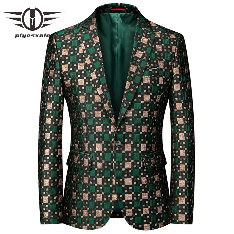Plyesxale Silver Burgundy Green Floral Blazer For Men Slim Fit Blazer Designs Men Suit Jacket 6XL Mens Stage Singer Wear Q995