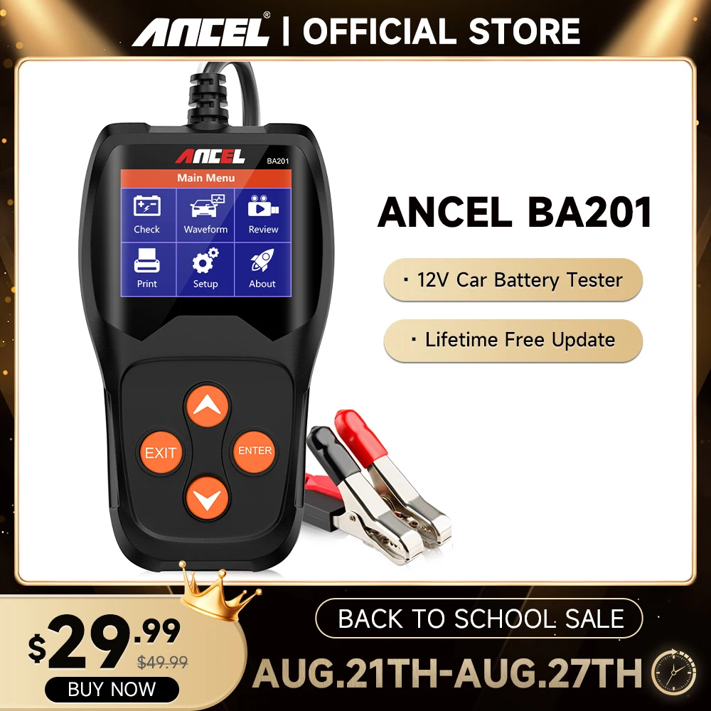 Тестер Ancel BA201 для автомобильных аккумуляторов, прибор для проверки нагрузки, 12 В, 100-2000cca