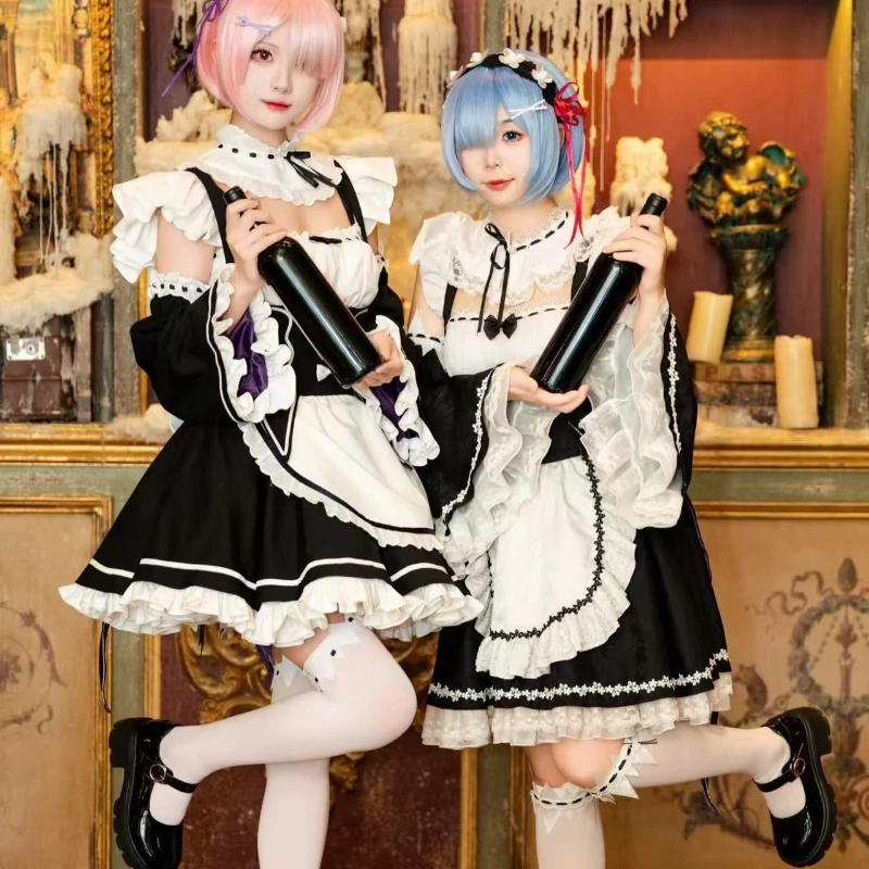 Фото Аниме Ram Rem Косплей Костюм Re Zero Starting Life in Another World Костюм Горничной Лолита Платье Вечерние Ролевые Игры Наряды Карнавал №3