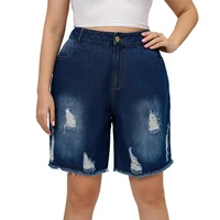 high waist straight denim shorts plus size women clothing fashion burrs distressed knee length pant jeans women casual 2022 new
