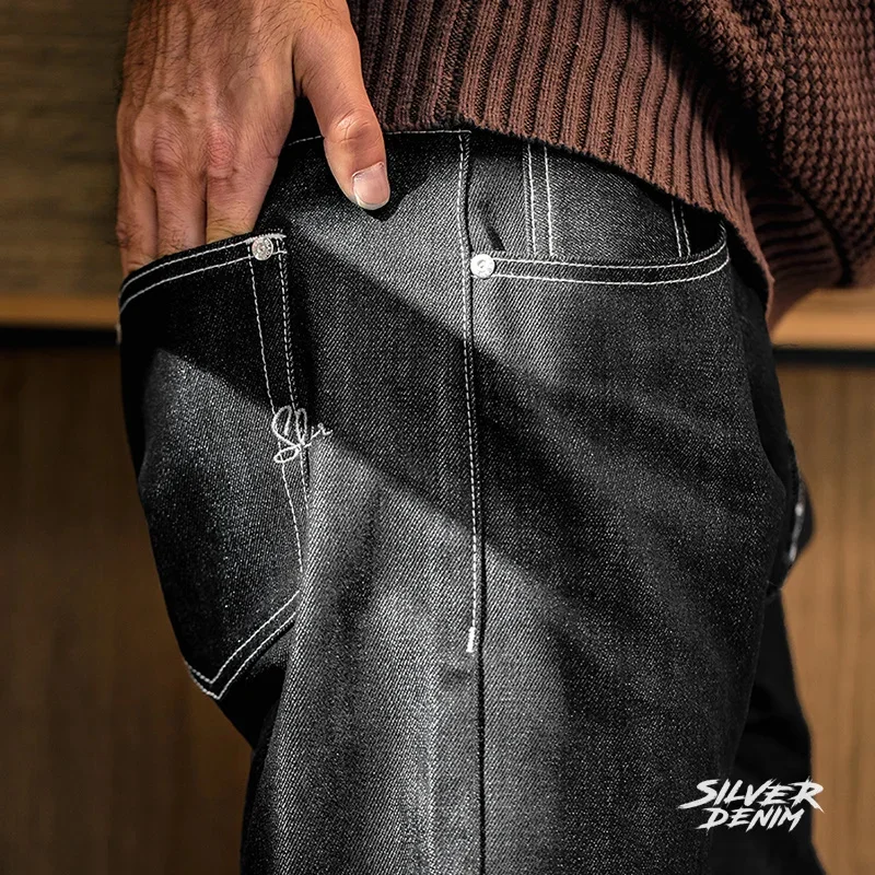 Мужские винтажные джинсы Maden серебристые прямые штаны из денима 13 унций размеры