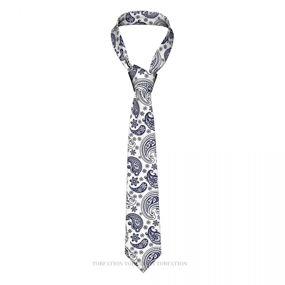 

Blue And White Vintage Paisley Design Classic Men's Printed Polyester 8cm Width Necktie Cosplay Party Accessory