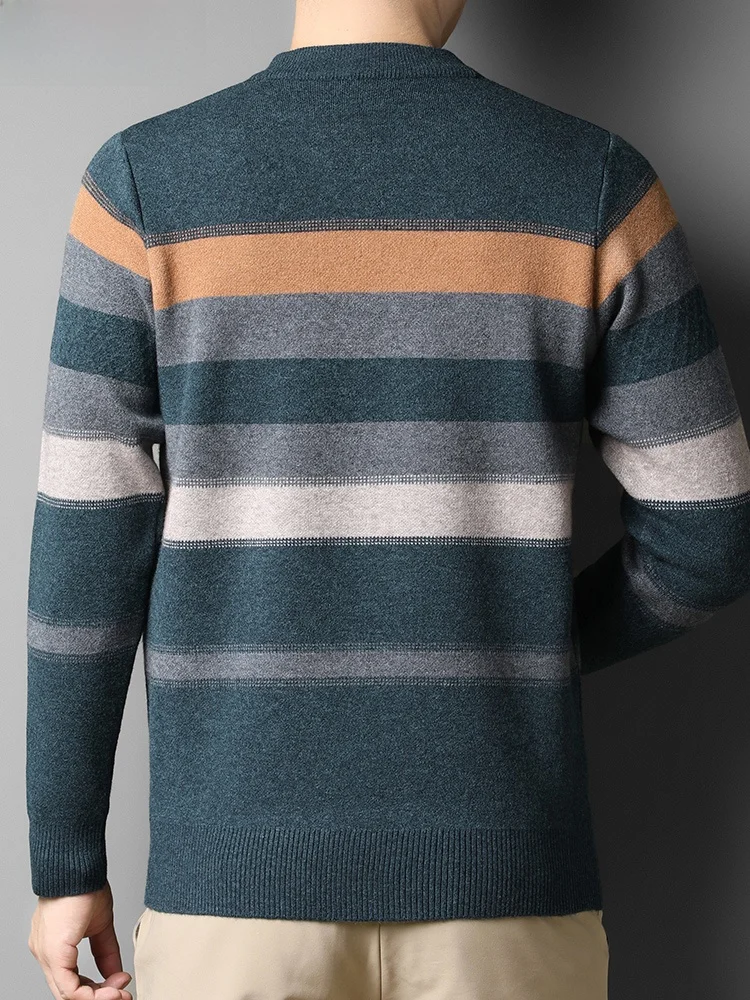 Hengyuanxiang Мужской свитер среднего возраста с круглым вырезом в полоску