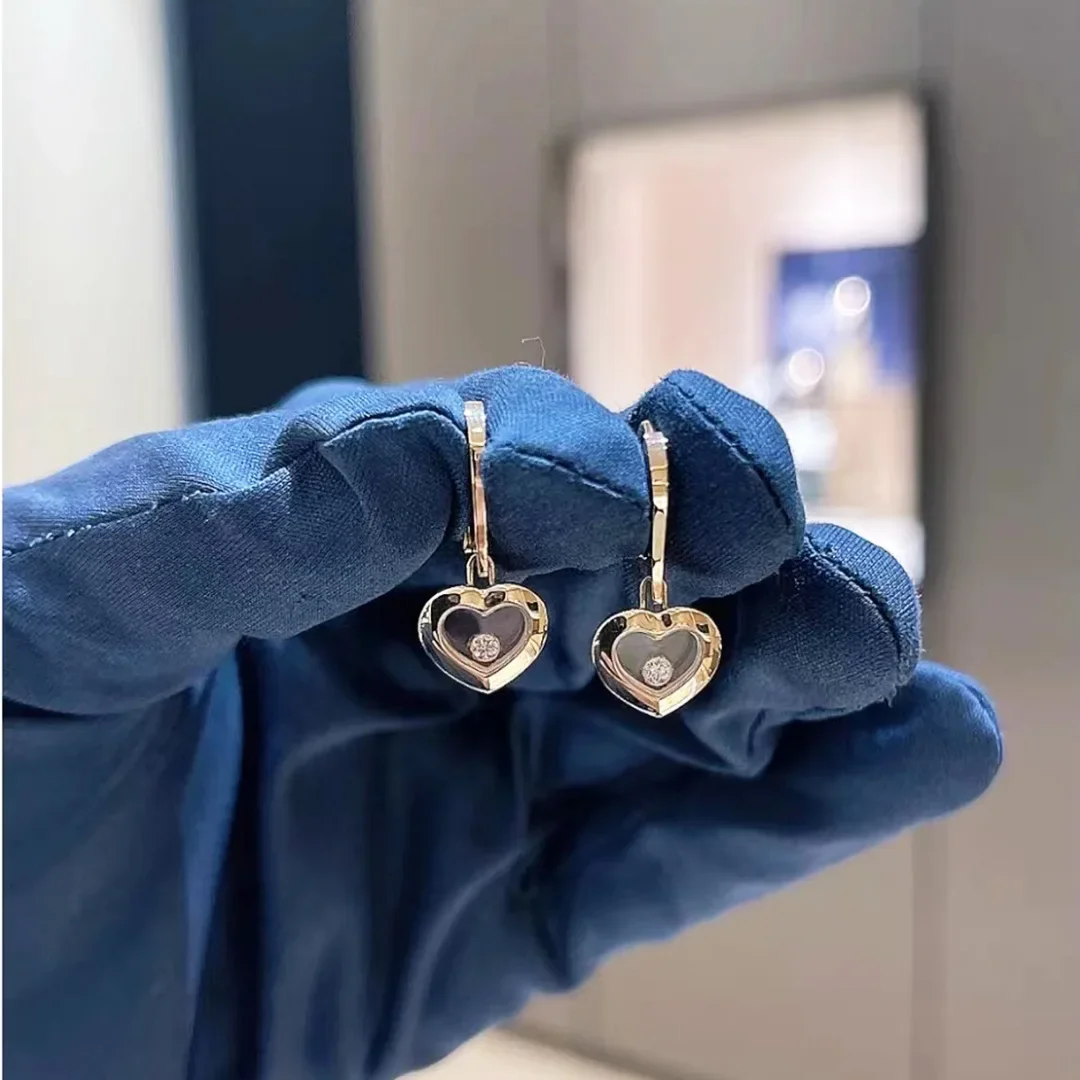 Милые популярные брендовые серьги с милым камнем в форме сердца висячие клипсой