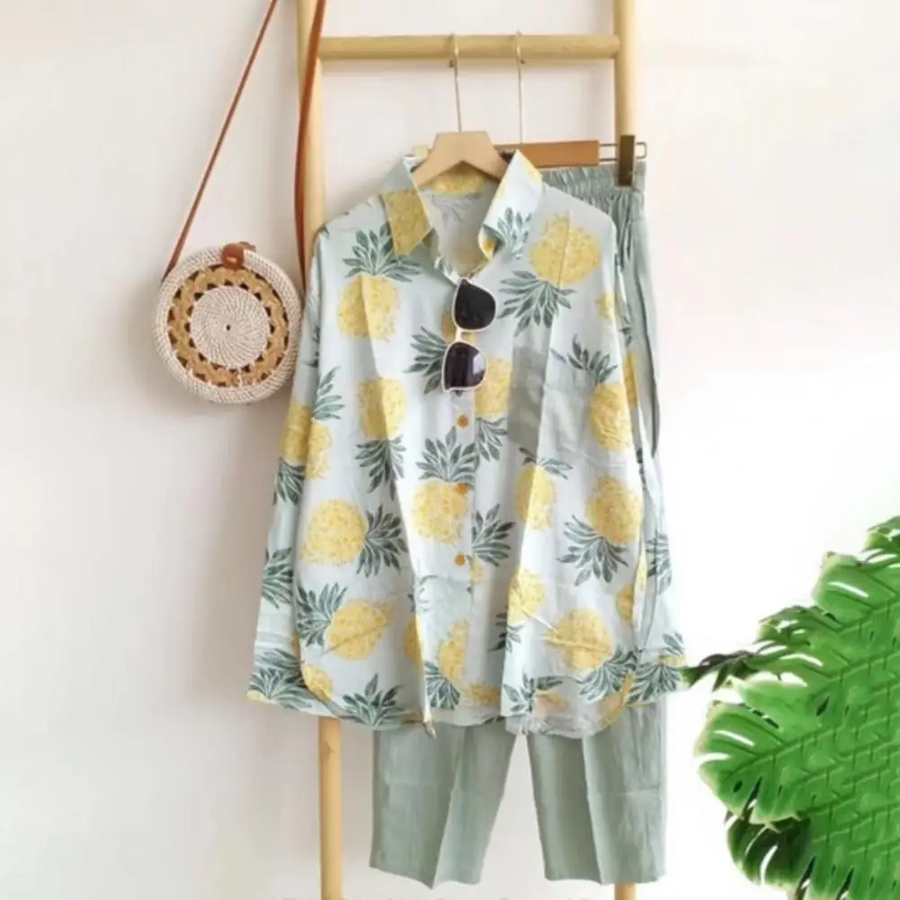 

Chic Spring Blouse Trousers Set Loose Lady Spring Outfit Single-breasted Rich Colors Lady Spring Outfit Match Shoes