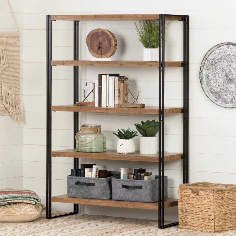 

South Shore Gimetri 5 Fixed Shelves - Shelving Unit, Rustic Bamboo