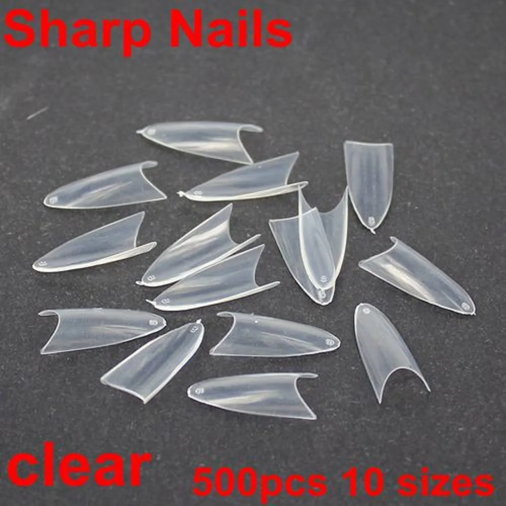 

500pcs 10 sizes ending stiletto french nails acrylic false nail tips clear beauty Free Shipping