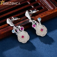 geezenca 925 sterling silver white jade rose flower womens earrings cute romantic elegant earring female ear accessories gift