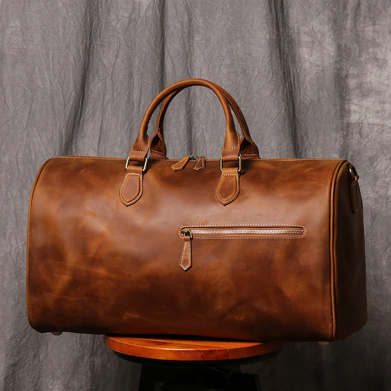 

Leathfocus Men's Cowhide Travel Bag Women's Weekend Handbag Large Capacity Vintage Duffle Bag Crazy Horse Leather Laptop Bag