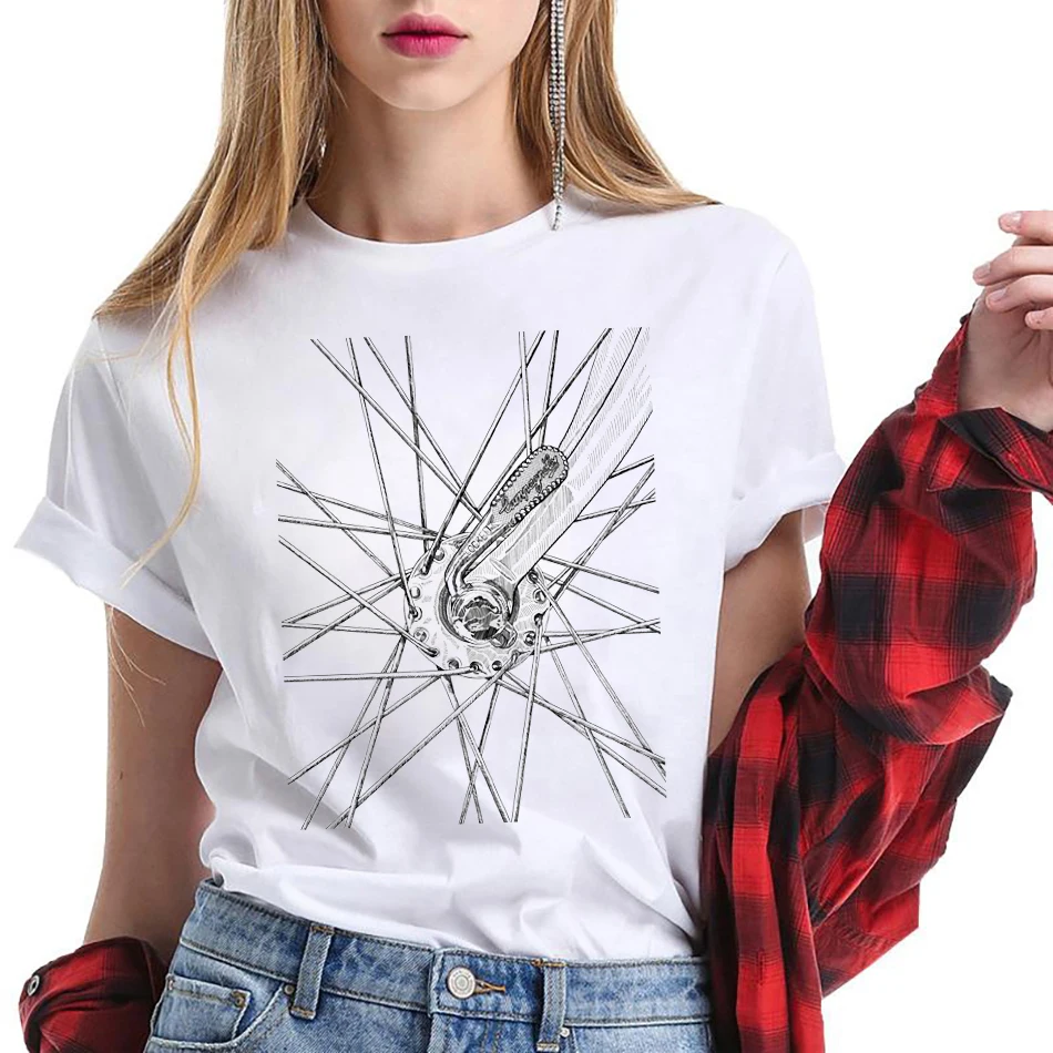 

Fashion Women O-Neck Active Bicycle Ride T-Shirt Bicycle Skewer and Spokes Print unisex streetwear Hip Hop Geek Harajuku Tshirts