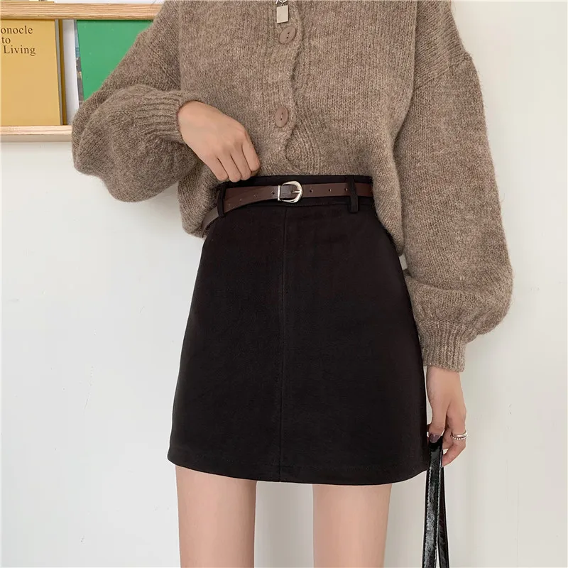 

Ladies Woolen Mini Skirts 2022 Autumn and Winter High Waist Sexy Hipline Short Skirt A-line Short Skirt Young Women RXHBSQ677