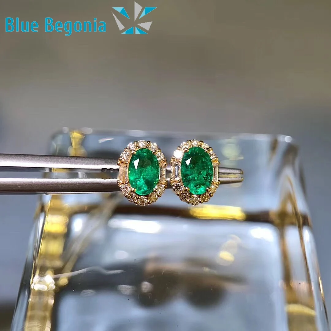 Natural Columbia Emerald Earrings 925 Sterling Silver 4*6mm Gemstones for Women Anniversary Gift Fine Jewelry