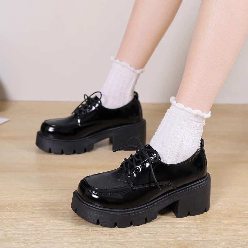 

Thick-soled Small Leather Shoes Women British Style Spring and Autumn 2022 New Black All-match High-heeled Women's Shoes
