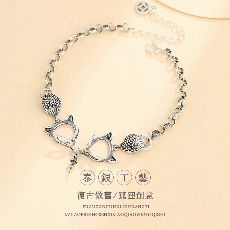 

925 Sterling Silver Bracelet Empty Holder Peach Blossom Handmade DIY Honey Wax Amber Water Drop